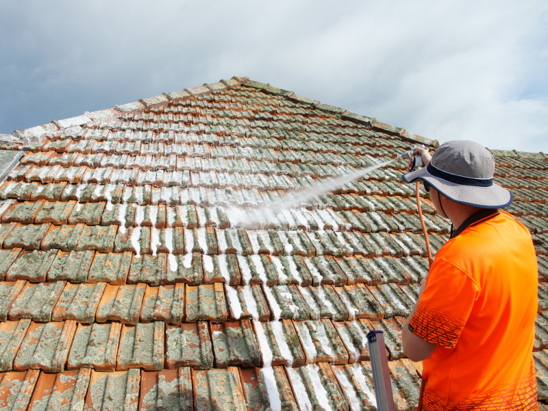 Applying Moss Treatment to terracotta roof tiles