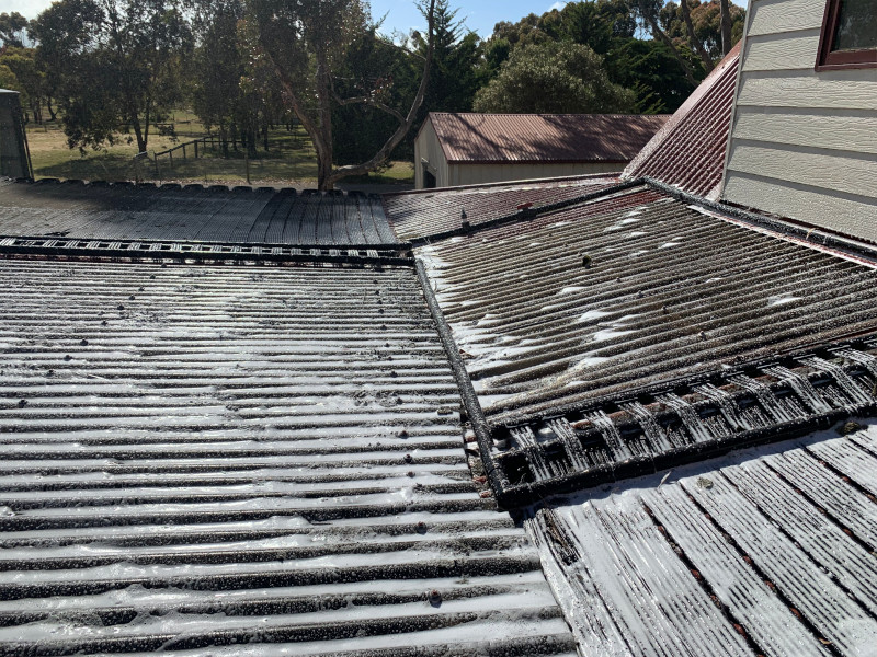 Moss on pool heating system being treated