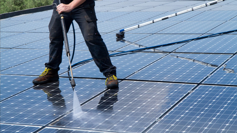 High-pressure cleaning of solar panels