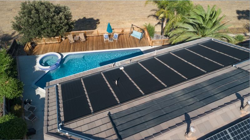 Pool heating equipment installed on a roof