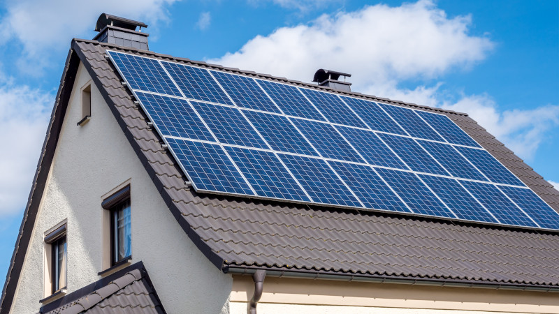 Solar panels installed on a steep roof