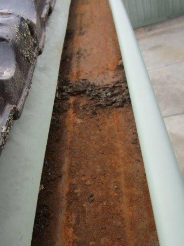 Gutters rusted out due to harsh chemicals