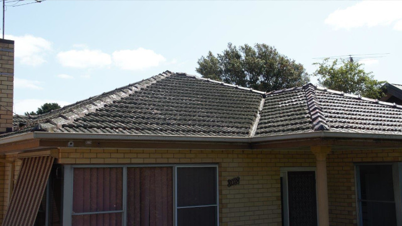 Terracotta roof before moss treatment showing moss growth